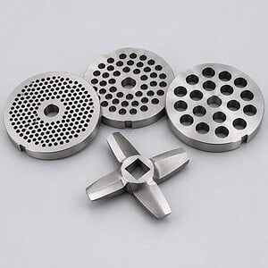 Stainless steel grinder plates with different holes and a cross knife for a meat grinder